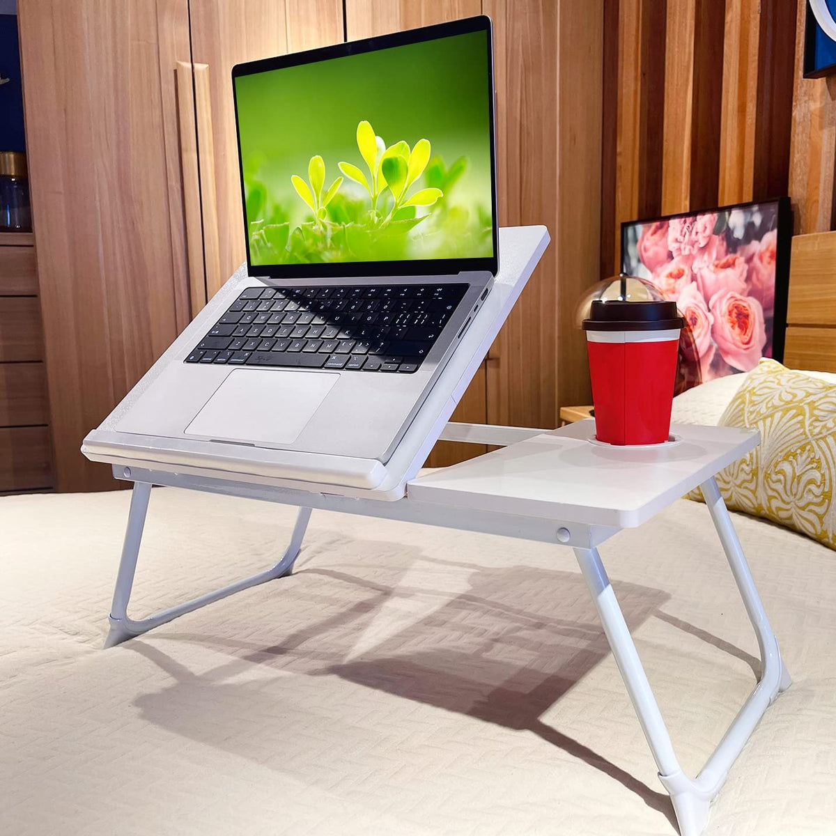 White Laptop Desk with Cup Holder I853039