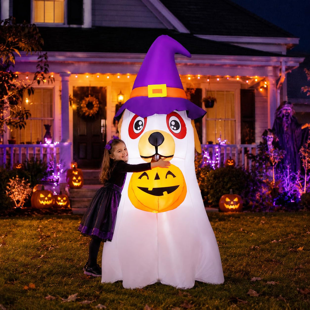 6.2 FT Halloween Inflatables Dog with Pumpkin Built-in LEDs R566