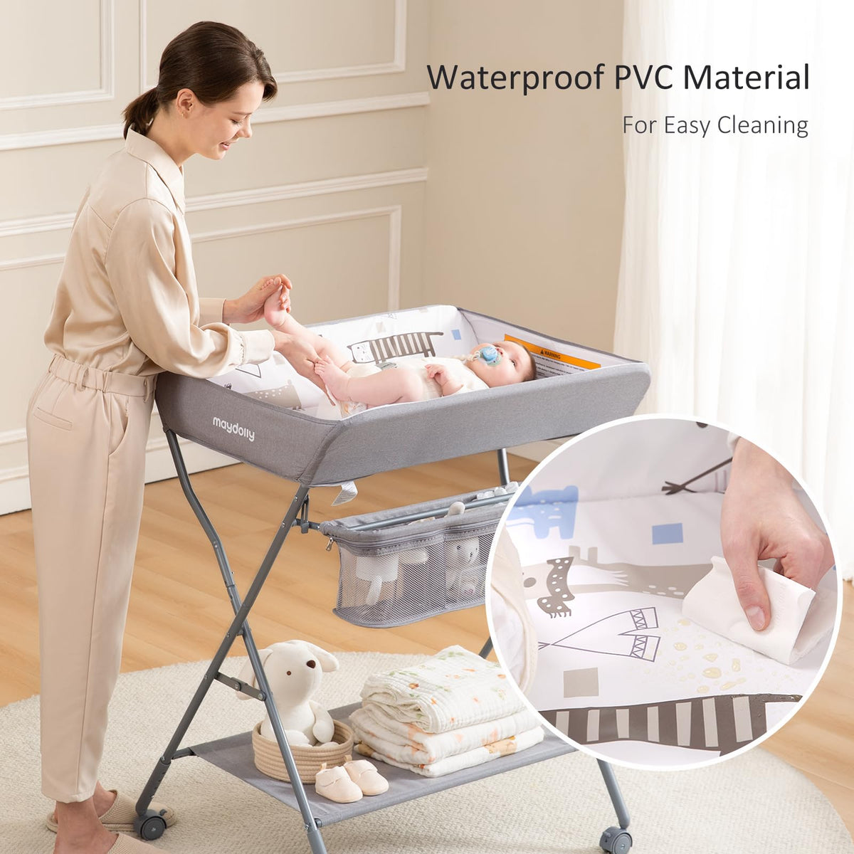 Portable Adjustable Height Folding Baby Changing Table with Wheels P115
