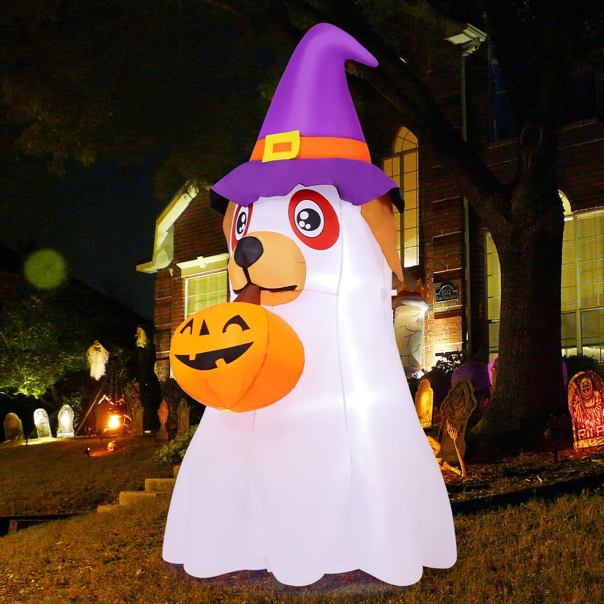 6.2 FT Halloween Inflatables Dog with Pumpkin Built-in LEDs R566