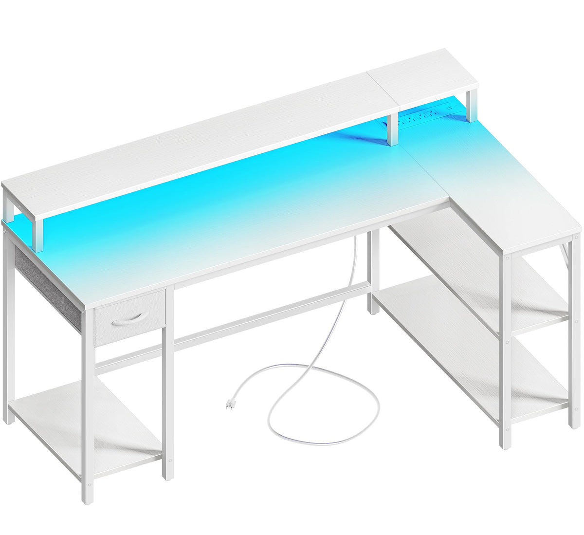53 inch Reversible L Shaped Desk with LED Lights & Power Outlets H967525