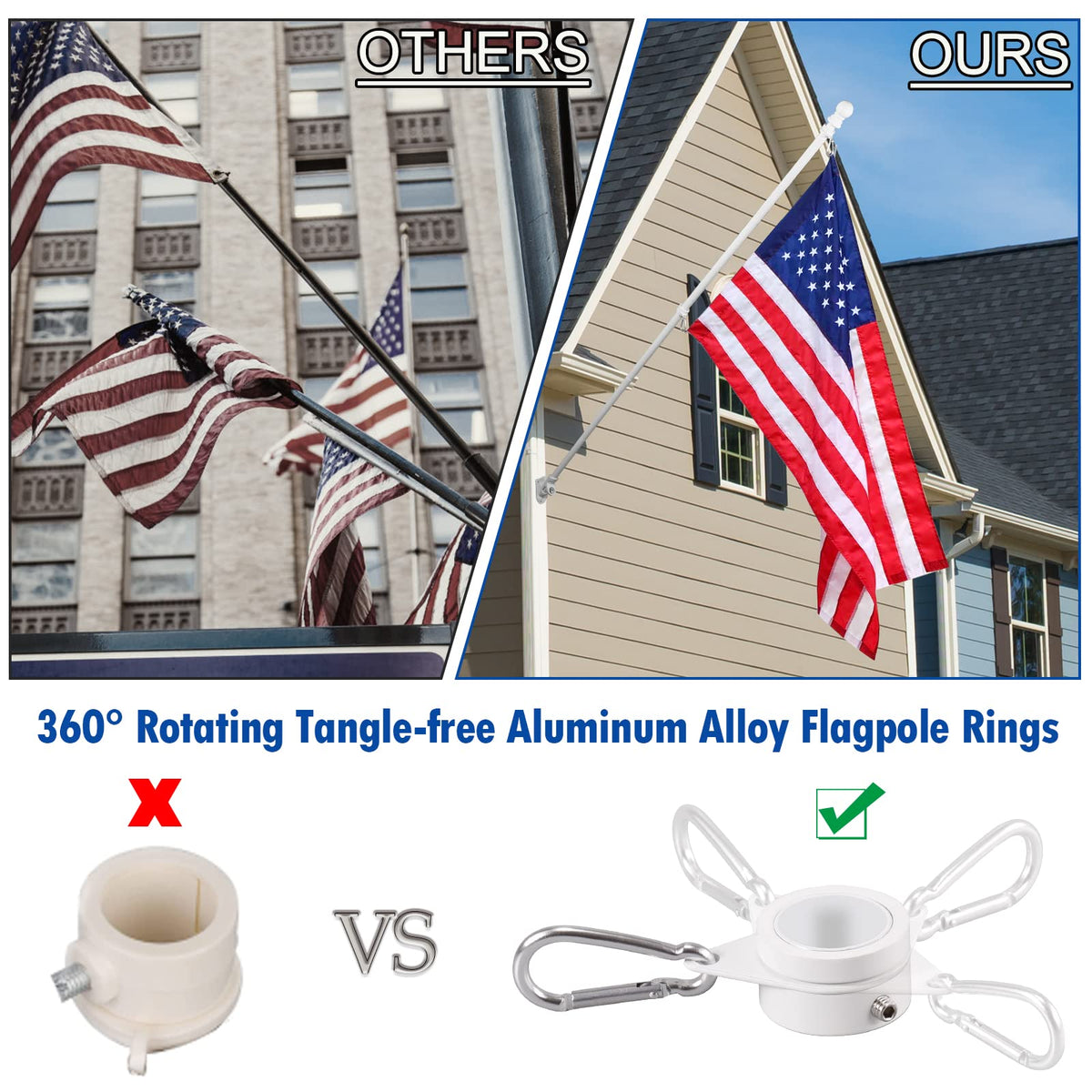 White 5 FT Stainless Steel Wall Mount Flag Pole Kit with 360° Rotating Rings R7463