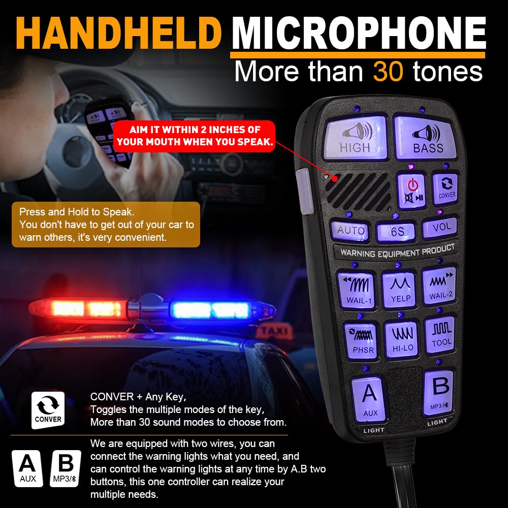 250W Multi-Tones Slim PA Siren Speaker with Handheld Controller & Mic K11531