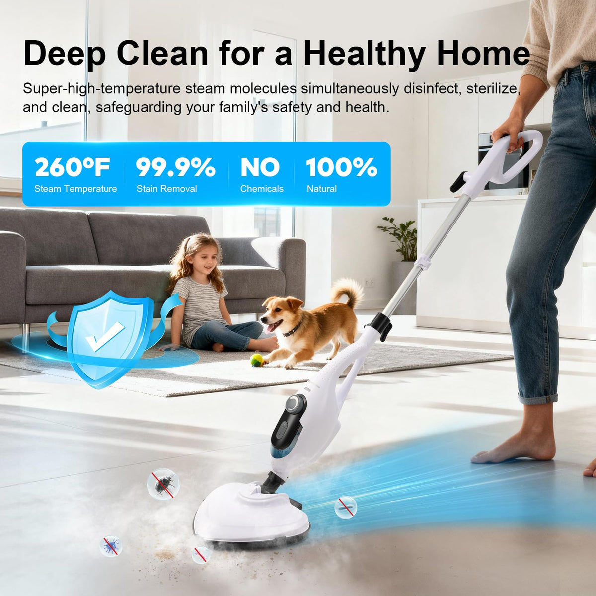 1550W 11-in-1 Steam Mop with 21.3FT Cord, White V4841