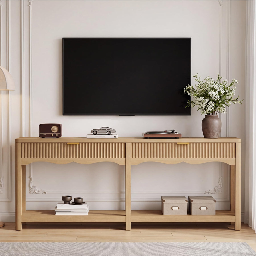 71" Oak Console Table with Storage M5395
