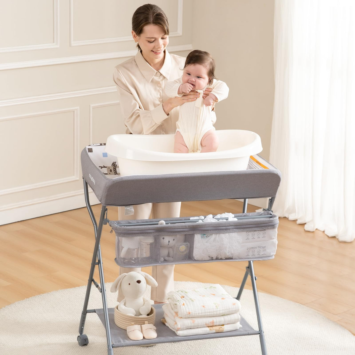 Portable Adjustable Height Folding Baby Changing Table with Wheels P115