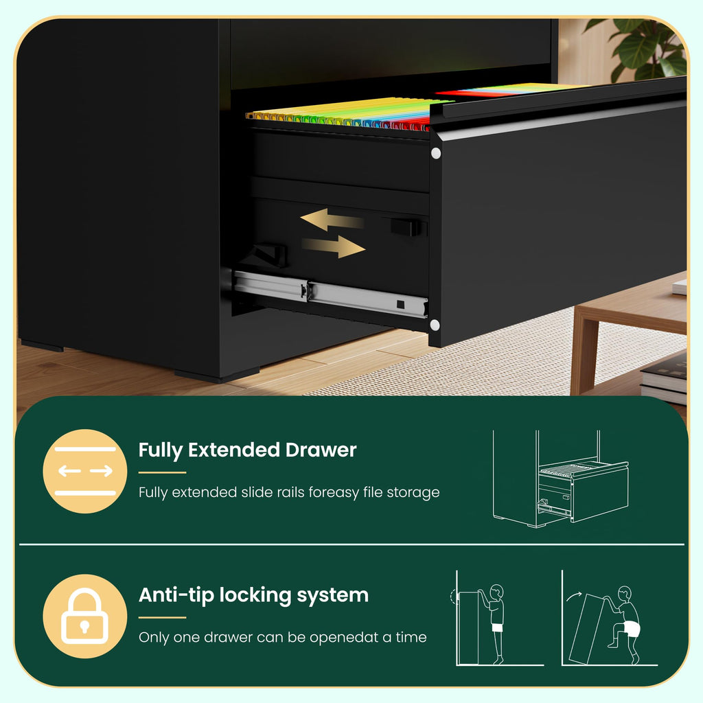 4 Drawer Black Lateral File Cabinet with Lock Y87439