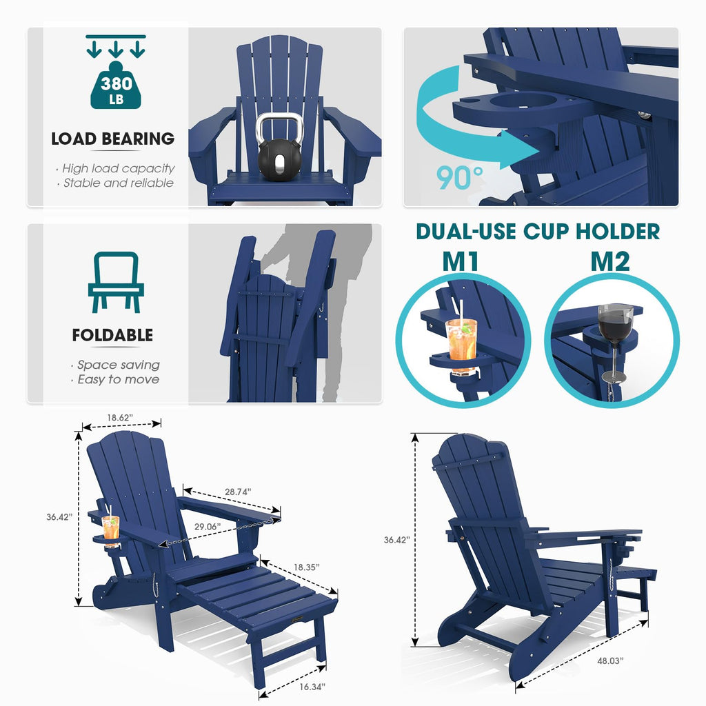 Folding HDPE Adirondack Chairs with Footrest I632992