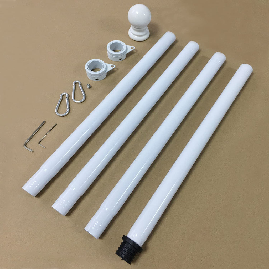 White 5 FT Stainless Steel Wall Mount Flag Pole Kit with 360° Rotating Rings R7463