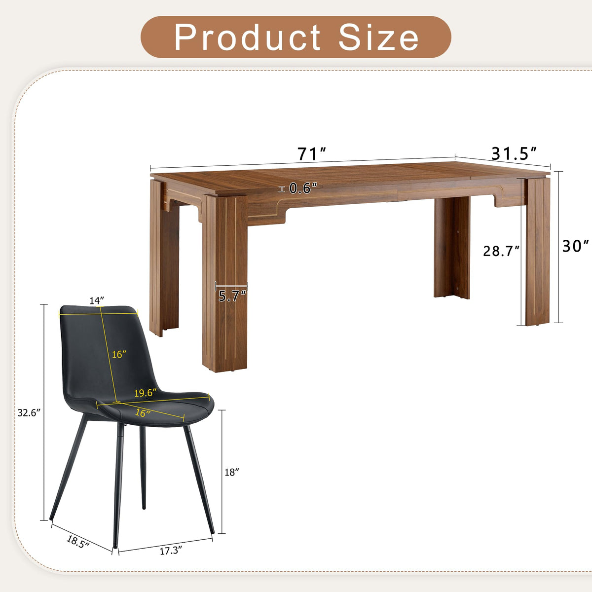 Walnut 9 Piece Dining Table Set with 8 Black Upholstered Chairs D2103
