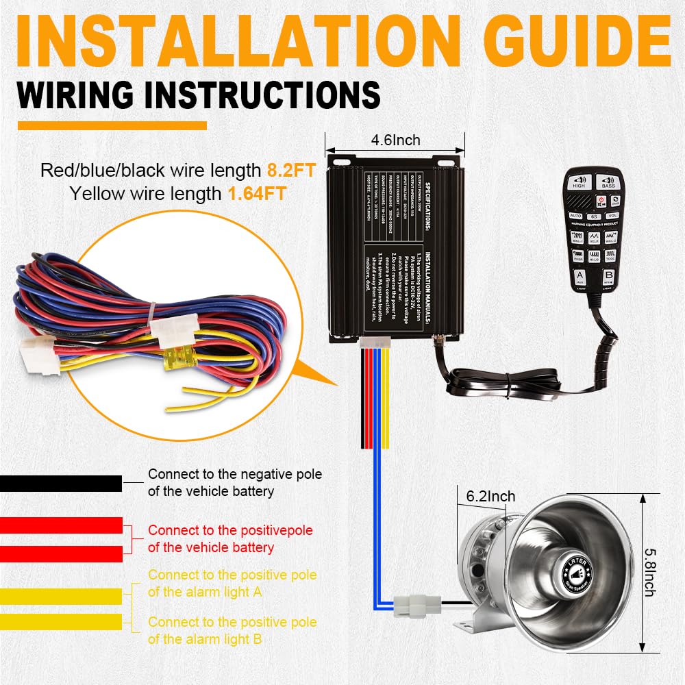 250W Multi-Tones Slim PA Siren Speaker with Handheld Controller & Mic K11531