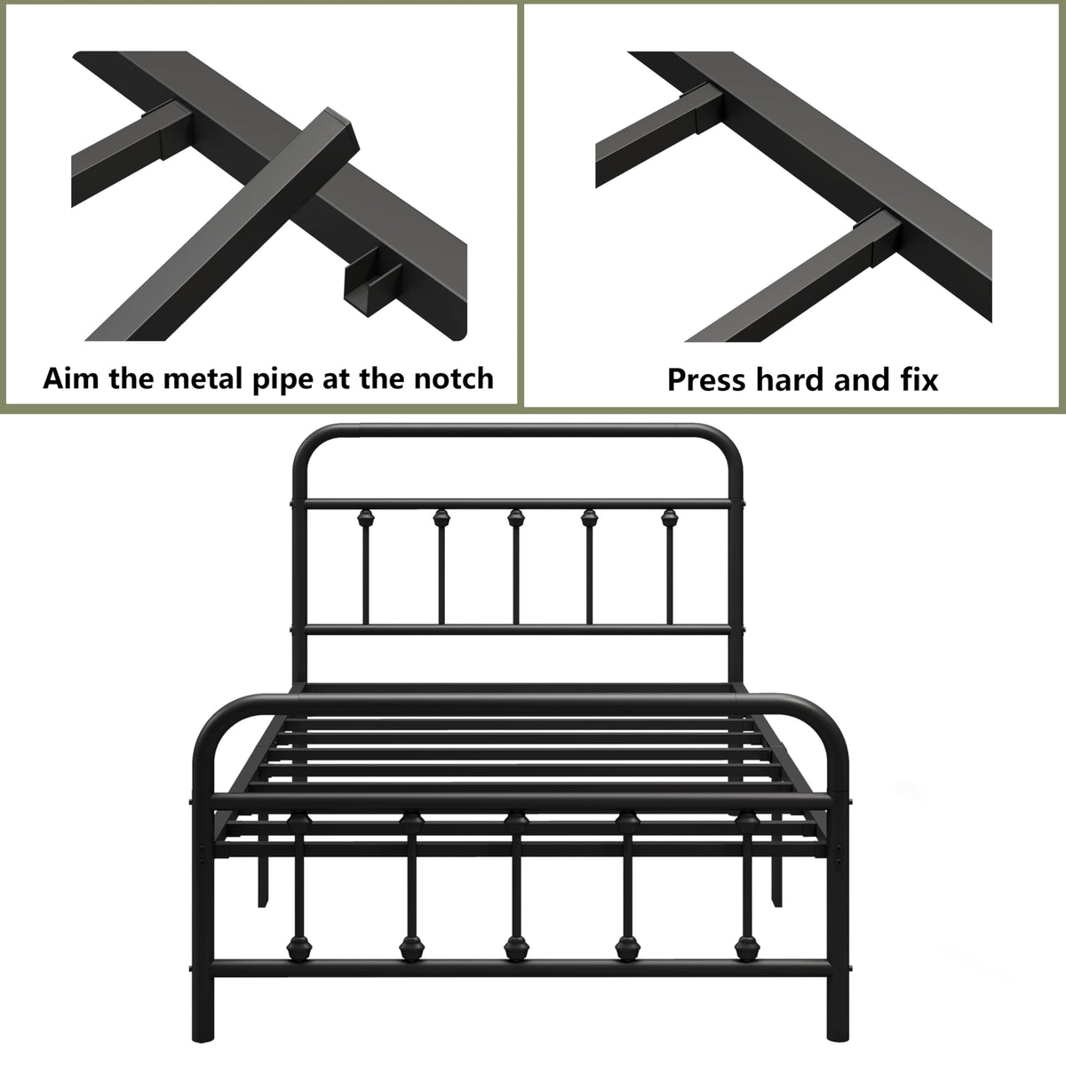 Black Twin Size Metal Bed Frame with Storage Space Y82286