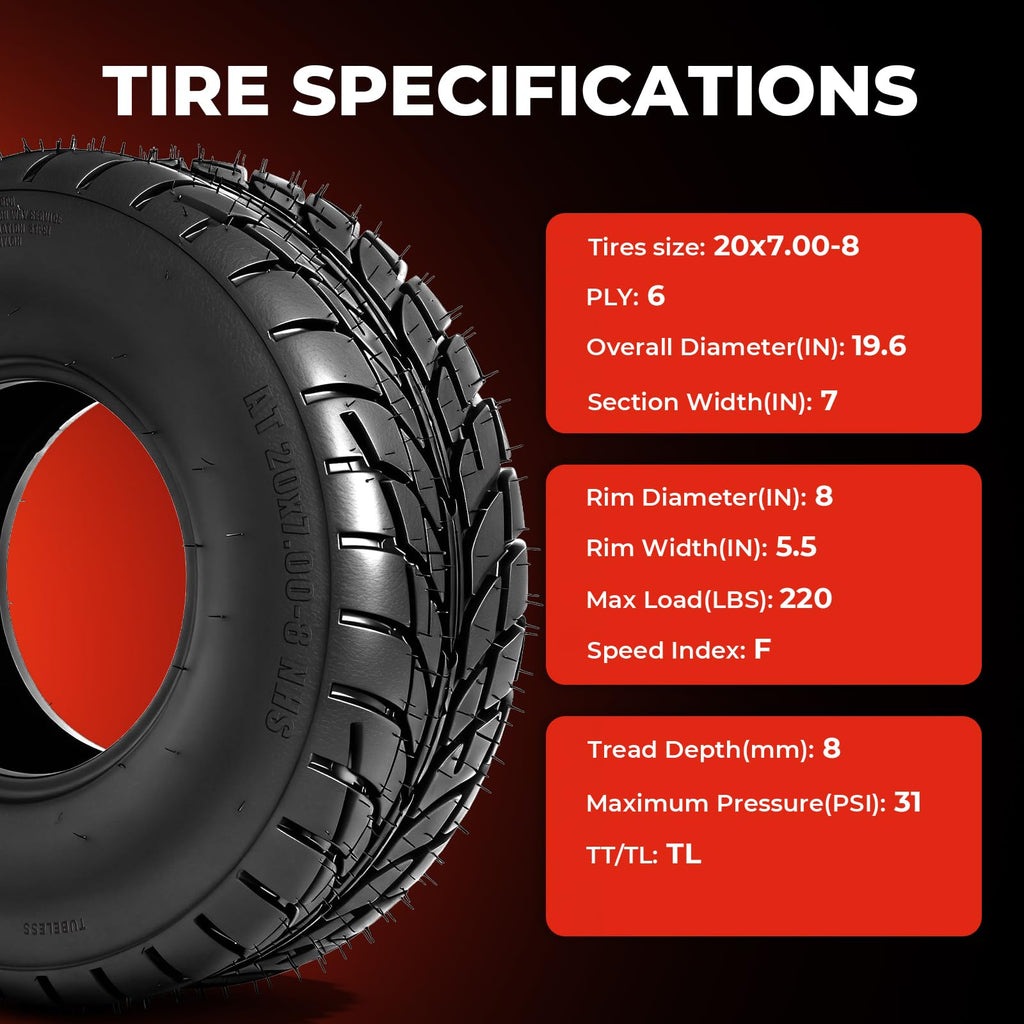 20x7-8 All-Terrain ATV/UTV Tires, Set of 2 K6571