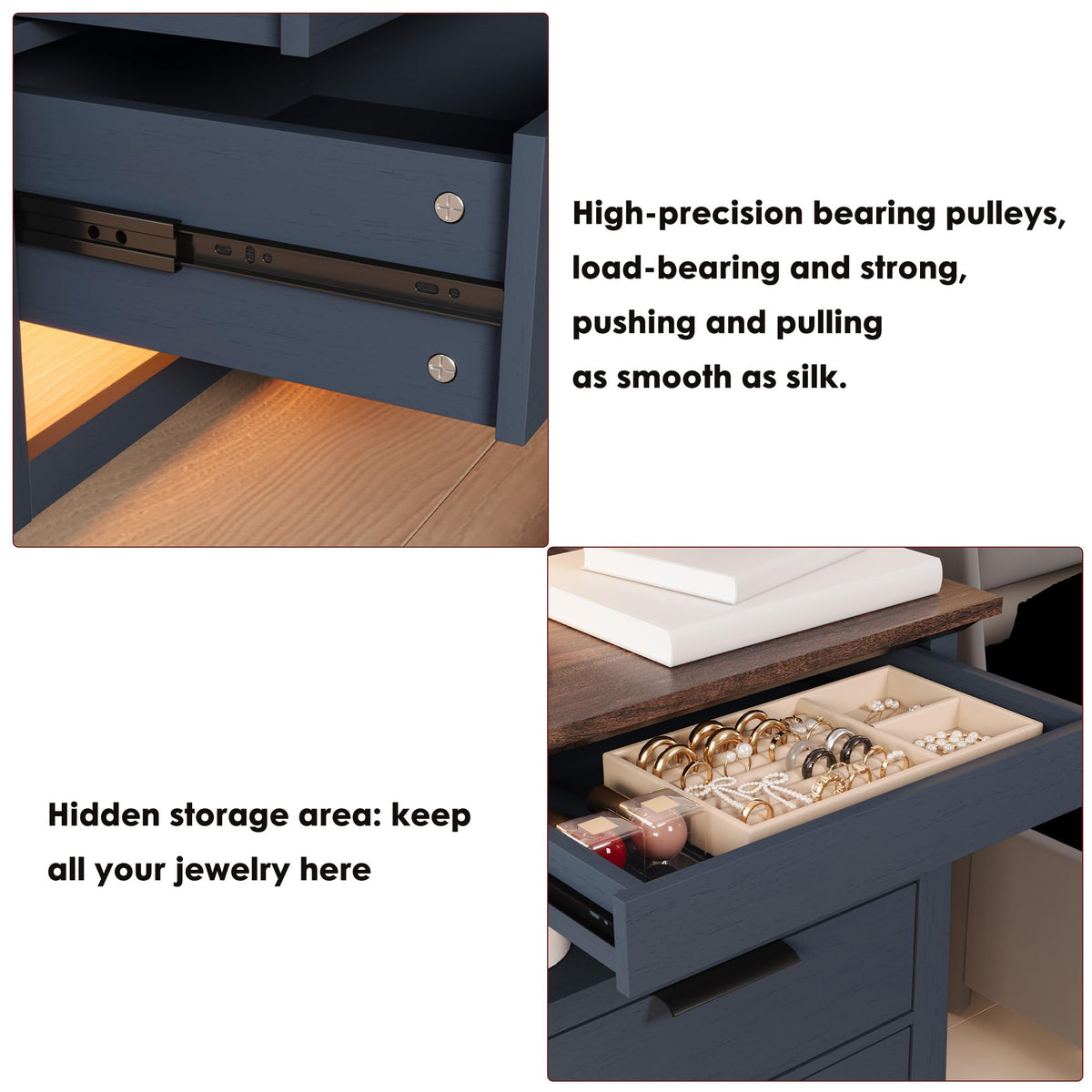 3 Drawer Nightstand with Charging Station and LED Lights P68817