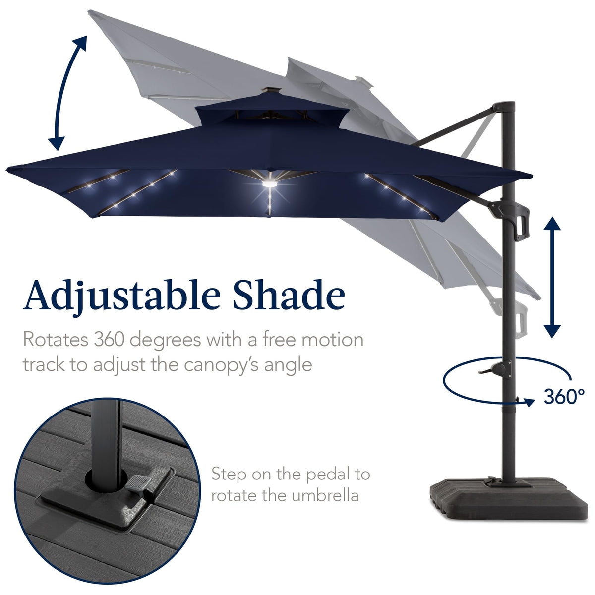 12x12ft LED Cantilever Patio Umbrella with Base and 360° Rotation Y5136