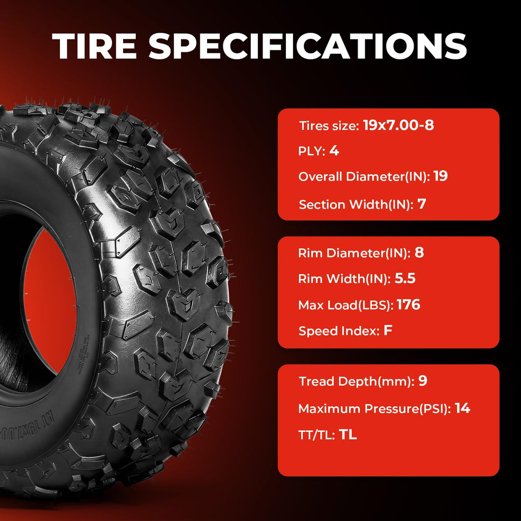 19x7-8 UTV ATV Tires Set of 4 E4337