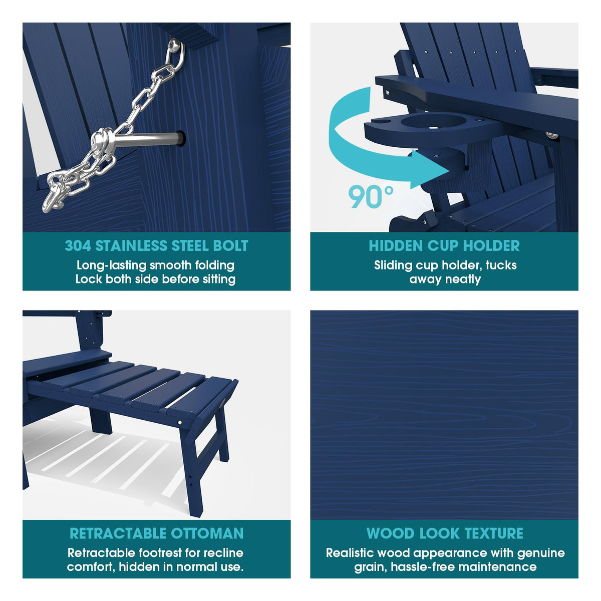 Folding HDPE Adirondack Chairs with Footrest I632992