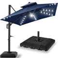 12x12ft LED Cantilever Patio Umbrella with Base and 360° Rotation Y5136