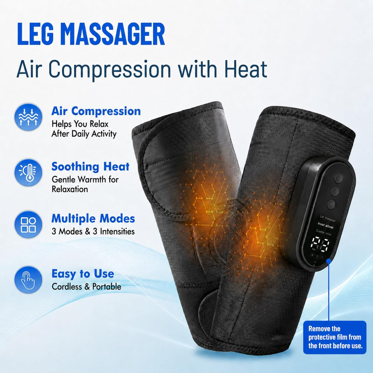Cordless Air Compression Leg Massager with Heat, 2 Pack (Black) N52795