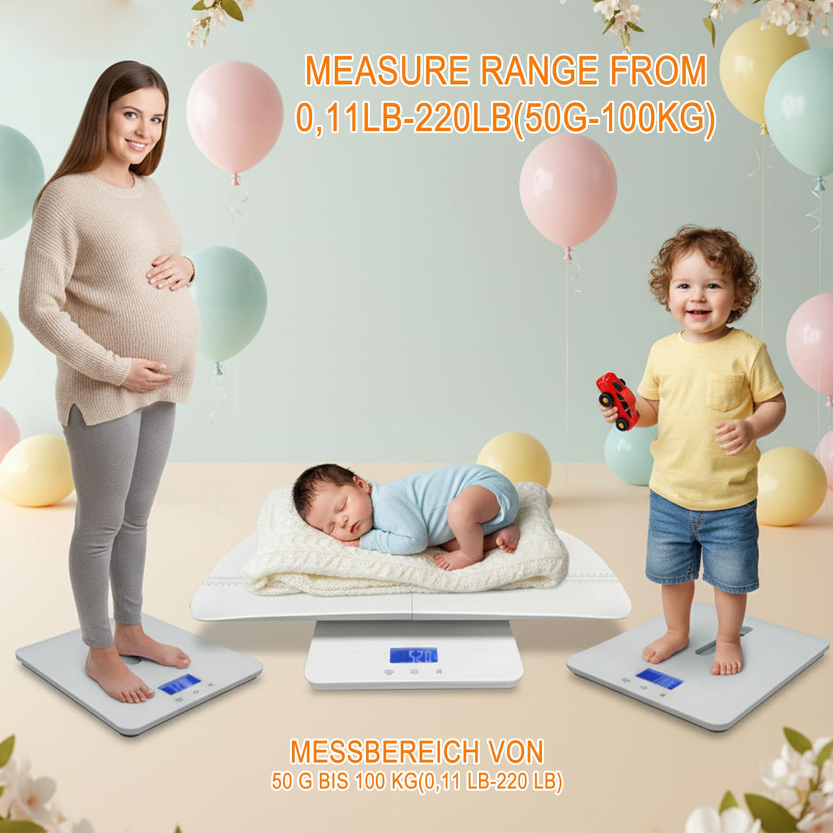 Baby Scale with Measuring Tray, LCD, 3 Weighing Modes R532