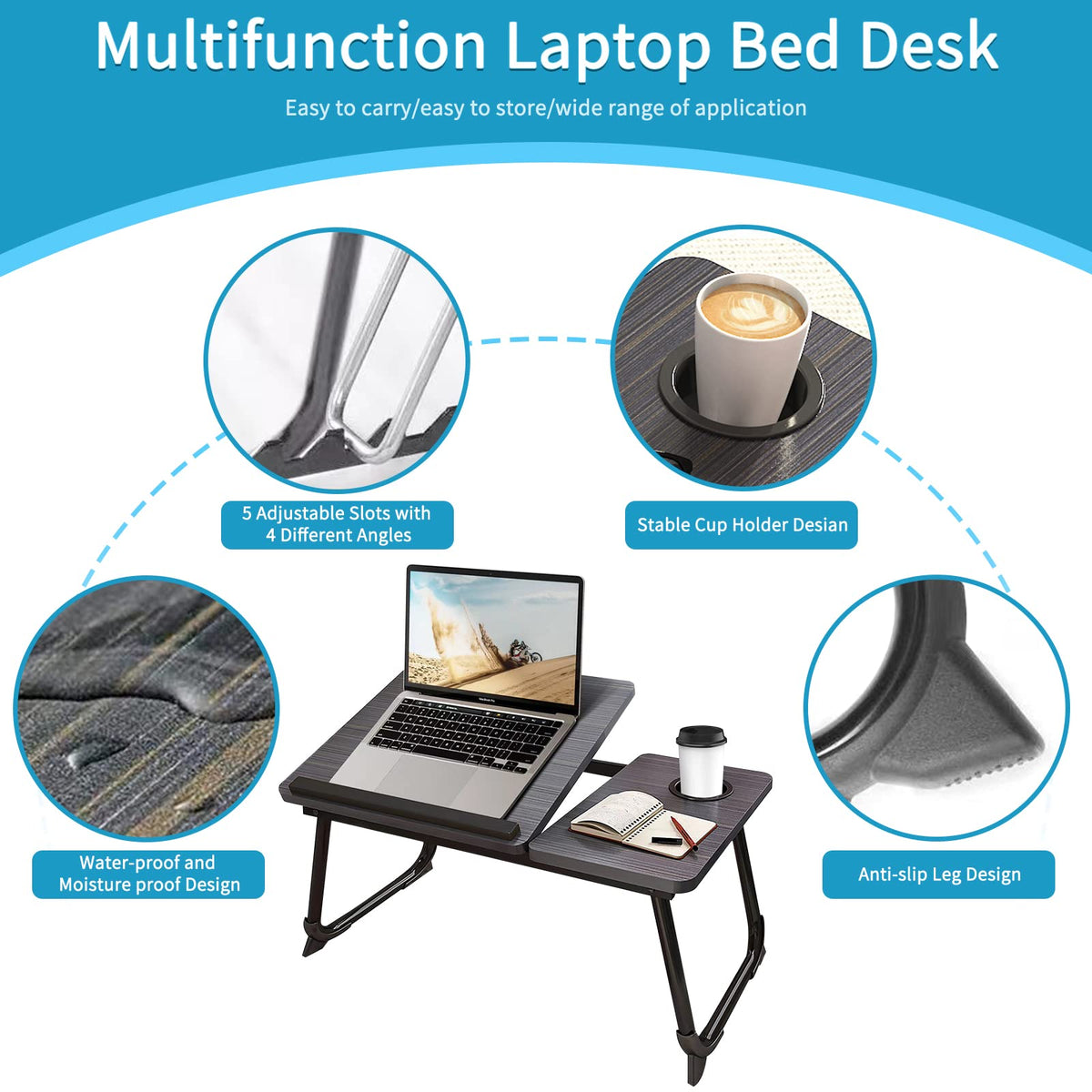 White Laptop Desk with Cup Holder I853039