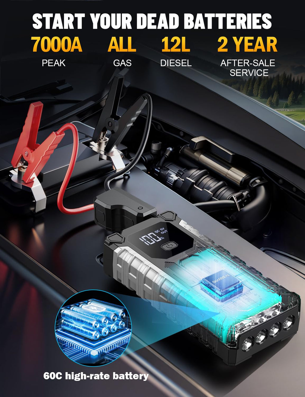 7000A 12V Portable Jump Starter with LED Light G43033