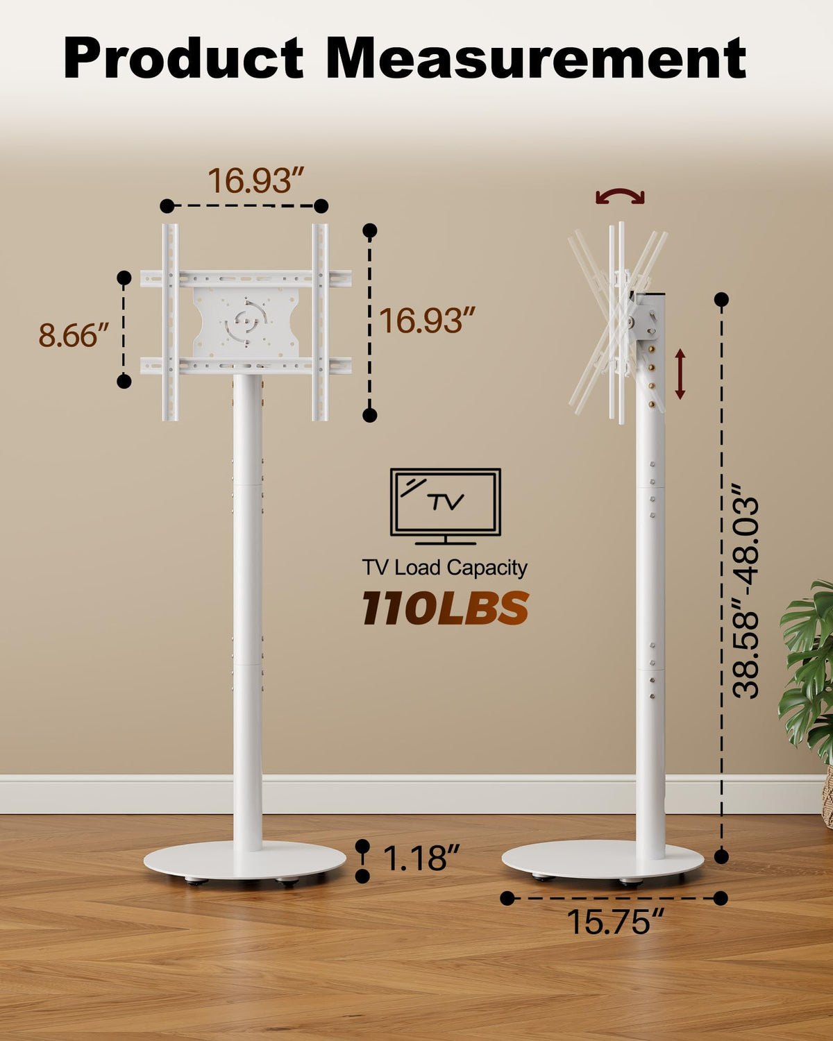 White Rolling TV Stand for 32-55 Inch TVs I940345