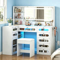 White Makeup Vanity with Mirror and Lights, 8 Drawers and Stool X34062