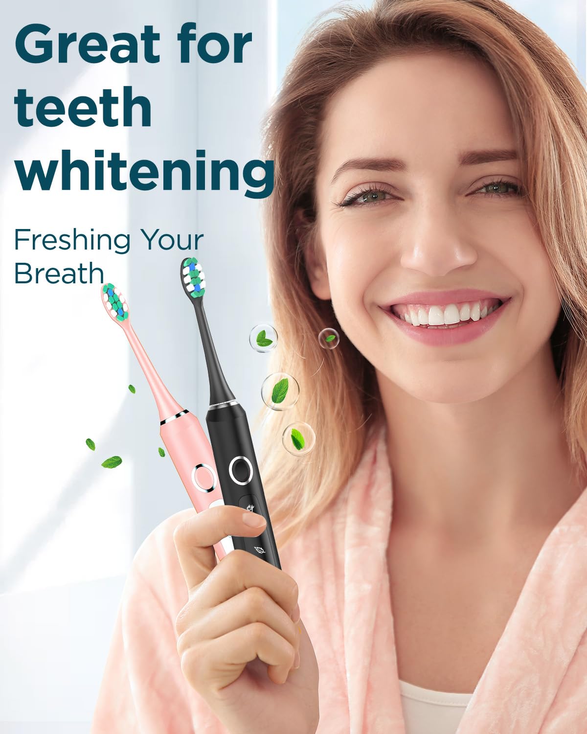 2 Pack Rechargeable Electric Toothbrush with 12 Brush Heads & 2 Travel Case Y3844