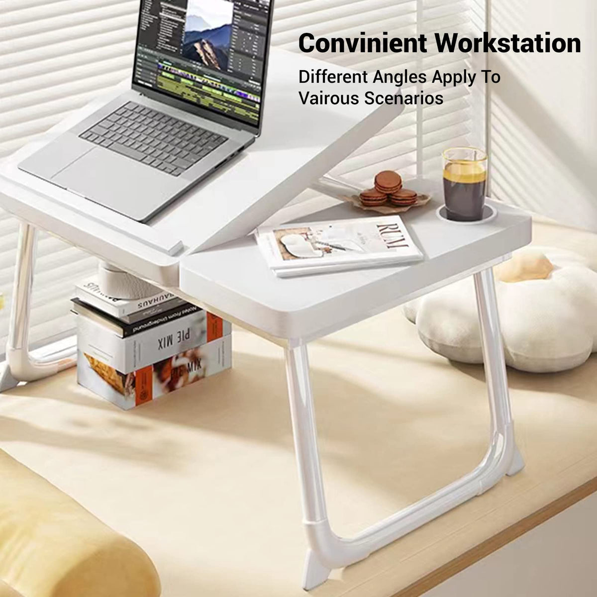 White Laptop Desk with Cup Holder I853039
