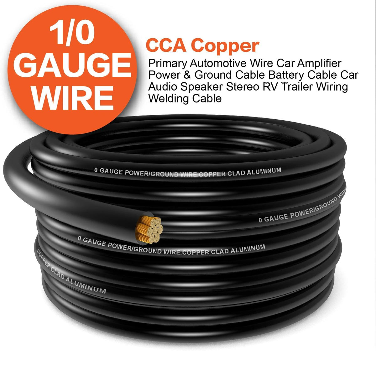 1/0 Gauge Battery Cable Kit 40ft Red/Black CCA Wire N31977
