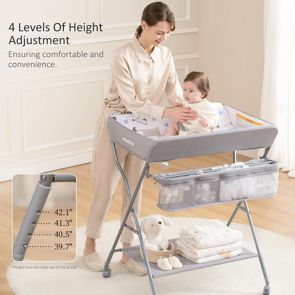 Portable Adjustable Height Folding Baby Changing Table with Wheels P115