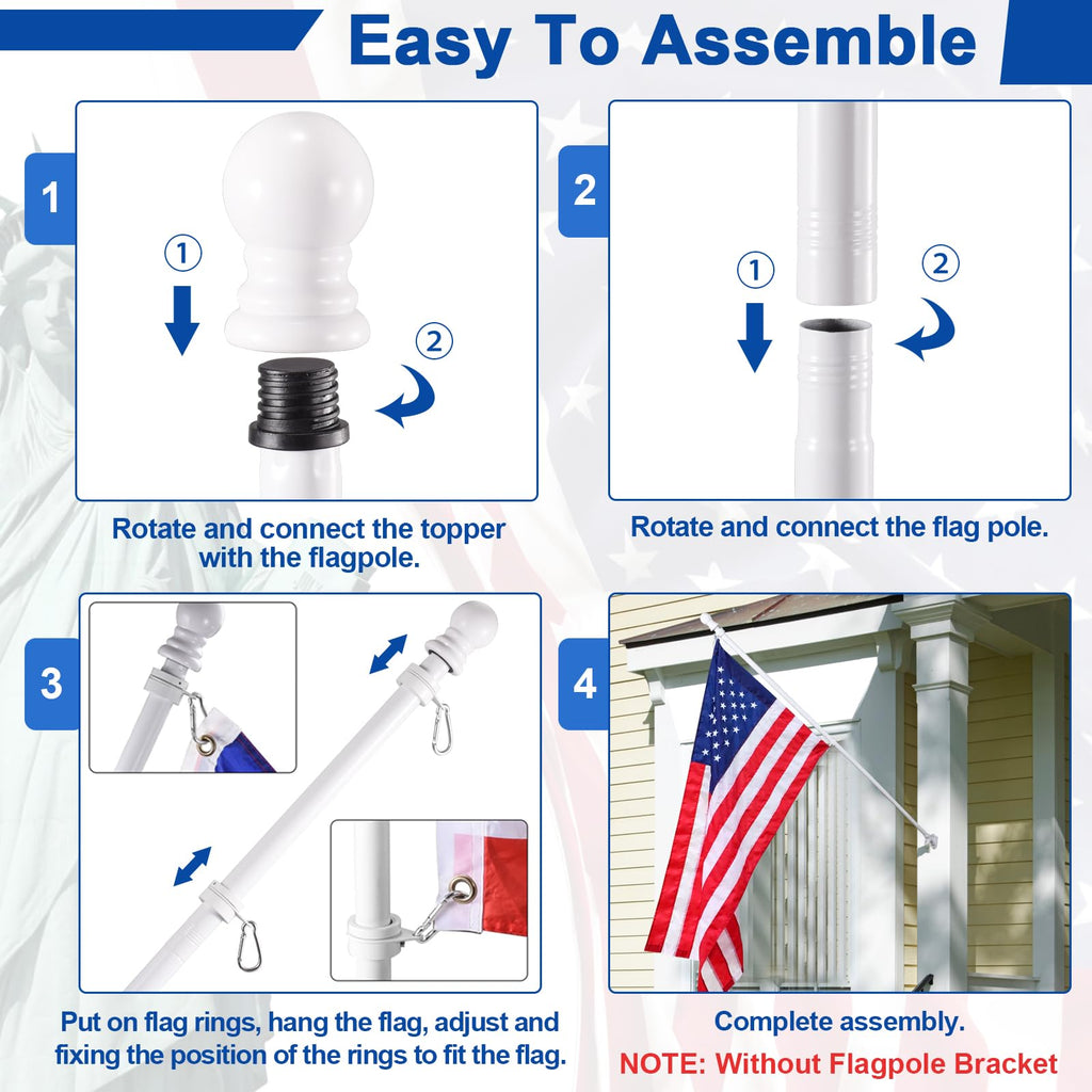 White 5 FT Stainless Steel Wall Mount Flag Pole Kit with 360° Rotating Rings R7463