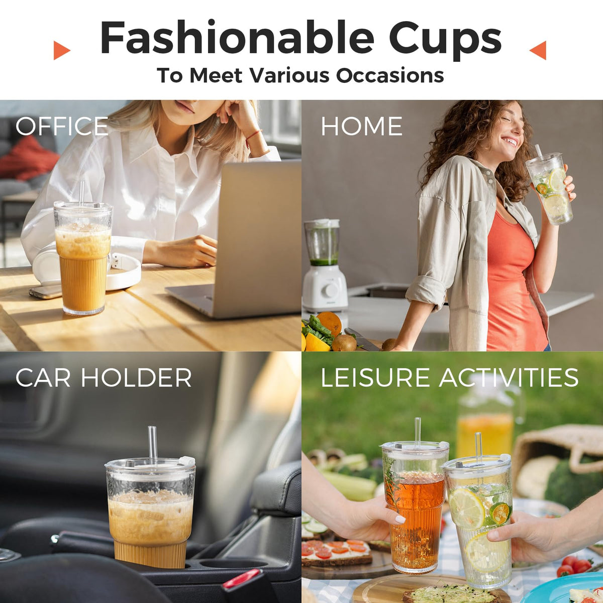 20oz Glass Cups with Lids and Straws, 2 PCS Q4067