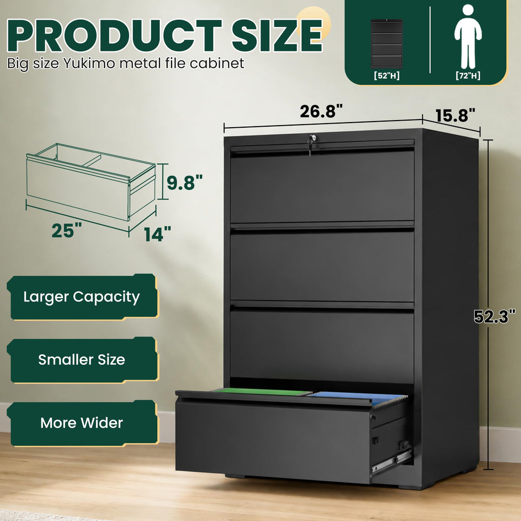 4 Drawer Black Lateral File Cabinet with Lock Y87439