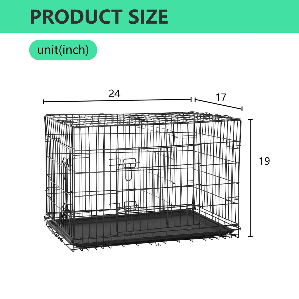 24 inch Folding Metal Wire Dog Crate with Double Door A269863