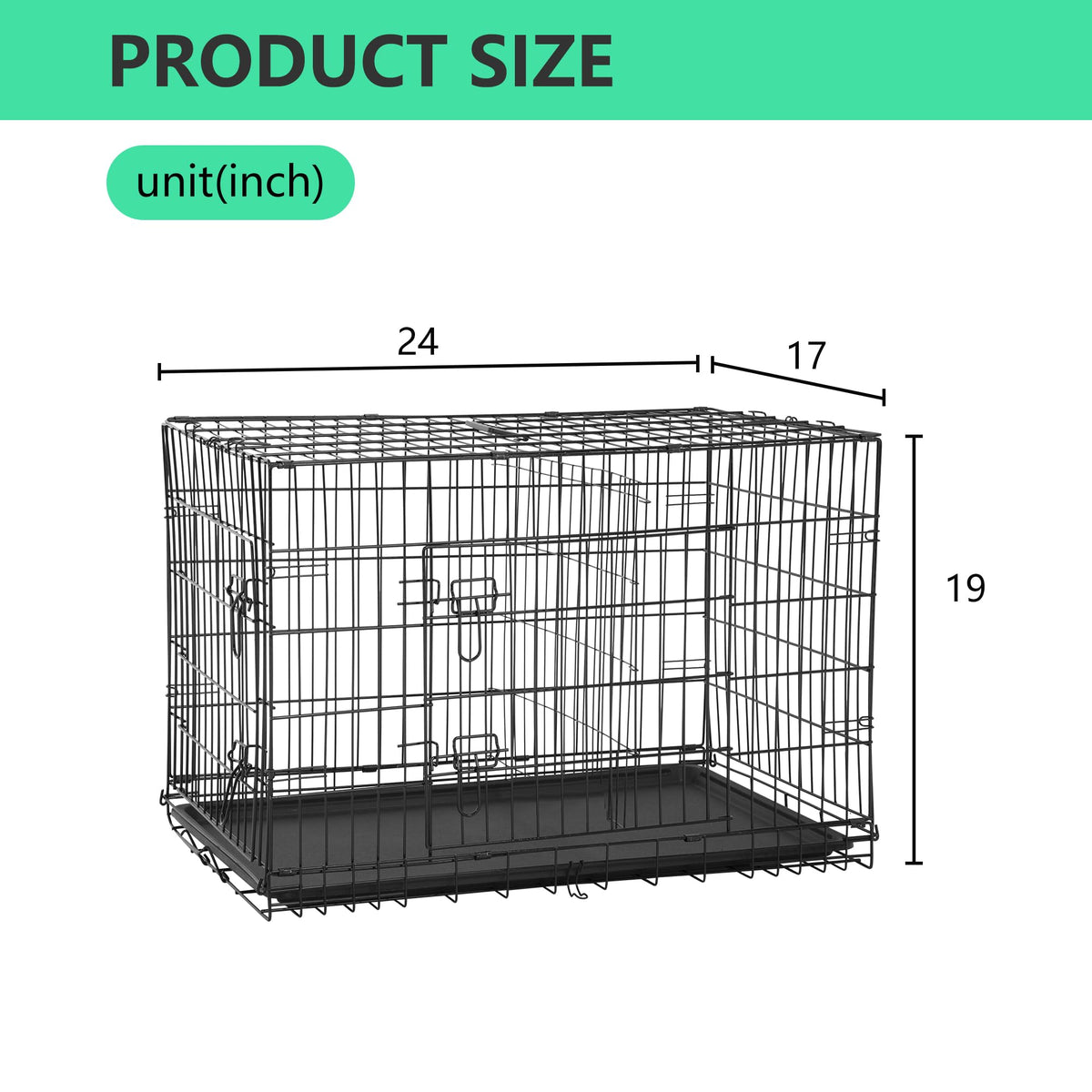 24 inch Folding Metal Wire Dog Crate with Double Door A269863