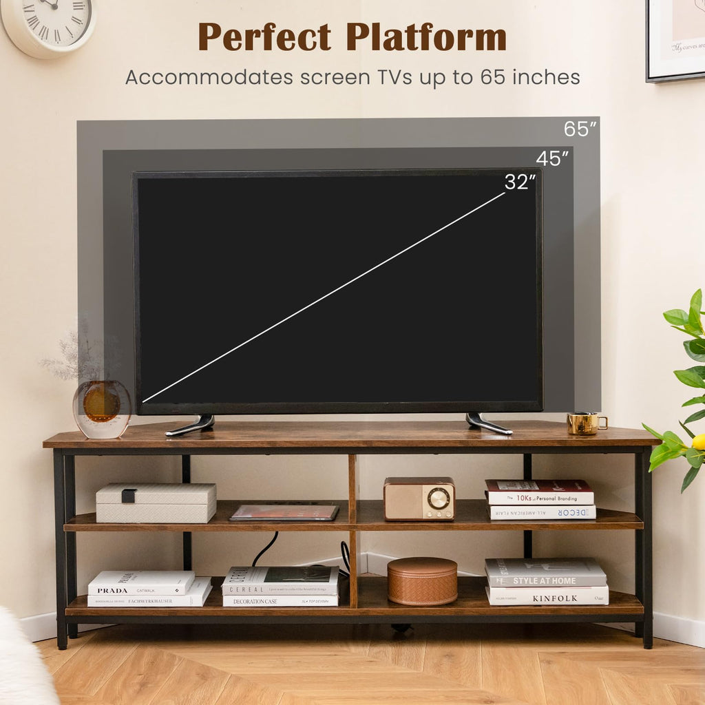 Corner TV Stand for TVs up to 65" with AC Outlets and Storage Shelves M398