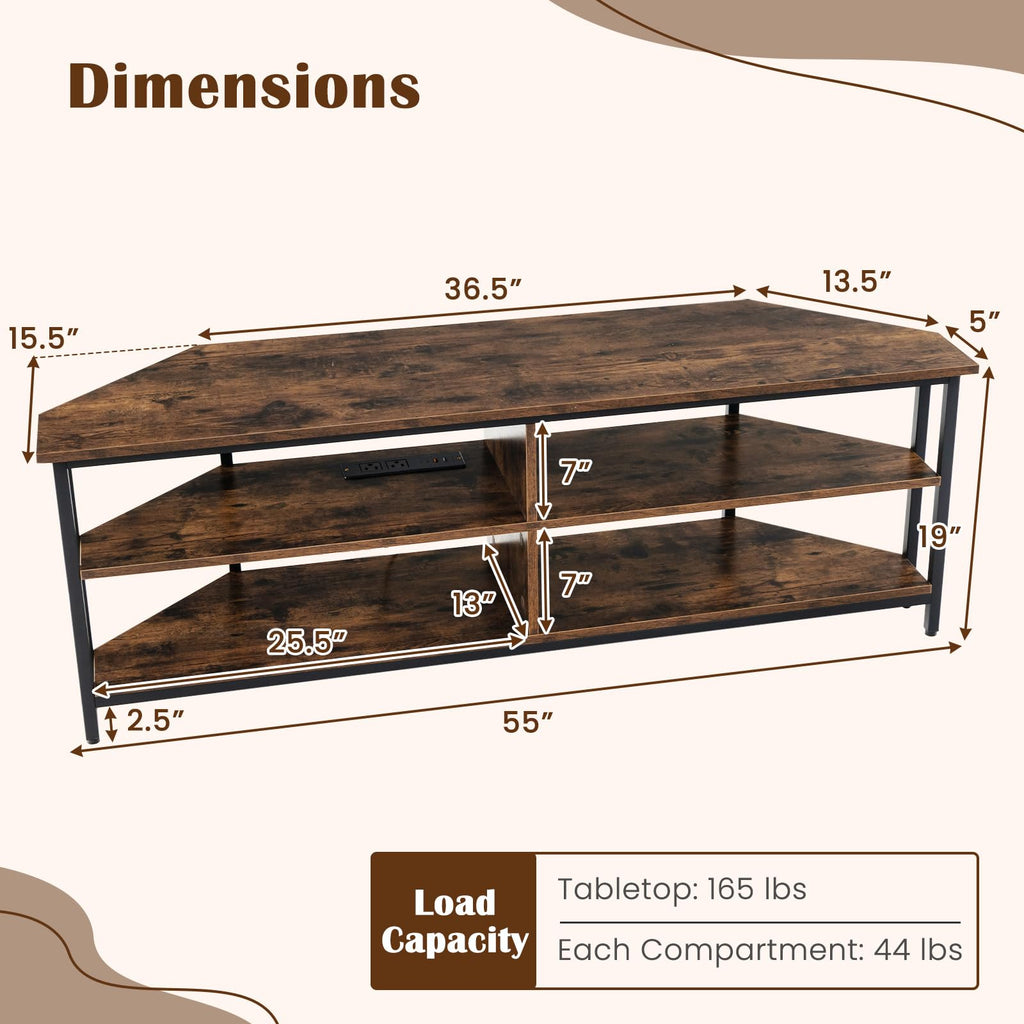 Corner TV Stand for TVs up to 65" with AC Outlets and Storage Shelves M398