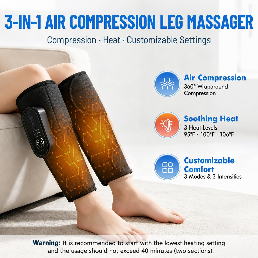Cordless Air Compression Leg Massager with Heat, 2 Pack (Black) N52795