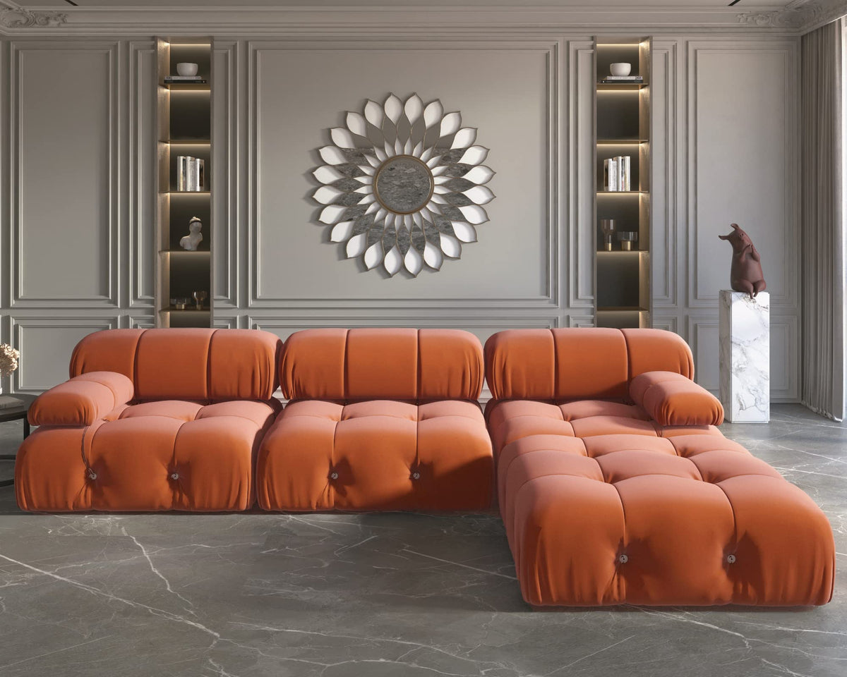 104" L-Shaped Velvet Sectional Sofa with Reversible Chaise Ottoman V8561