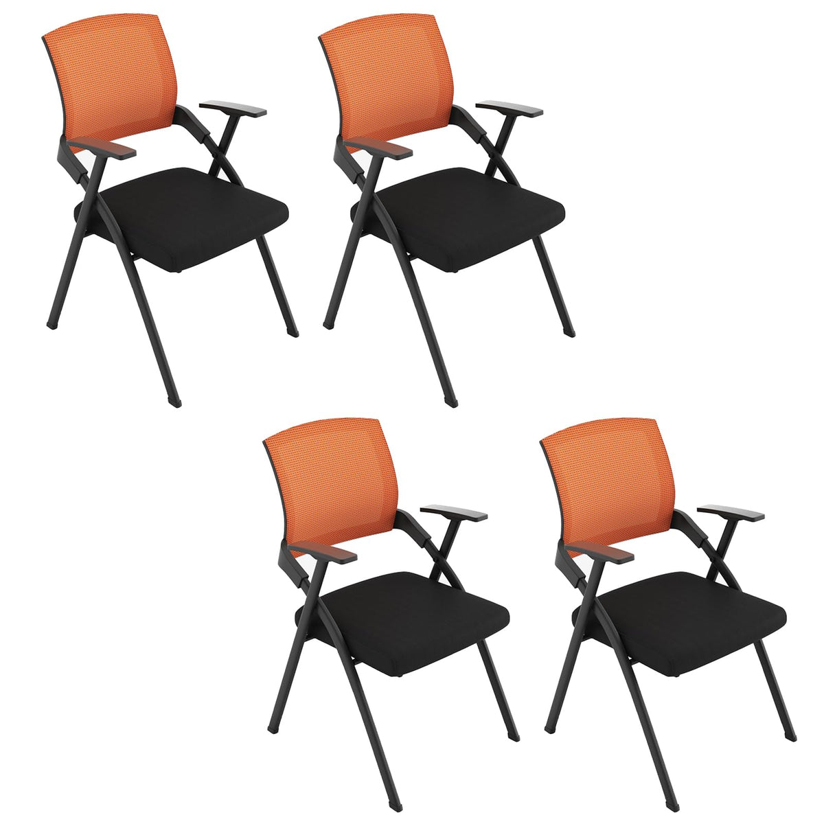 Foldable Mesh Office Chair with Back Armrest, 4pcs, Orange T8771