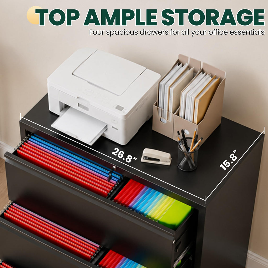 4 Drawer Black Lateral File Cabinet with Lock Y87439