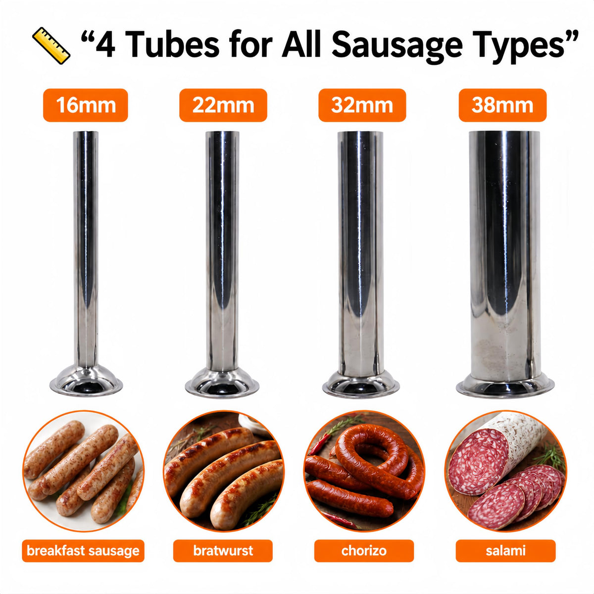 3L Stainless Steel Manual Sausage Stuffer with 4 Tubes W1399