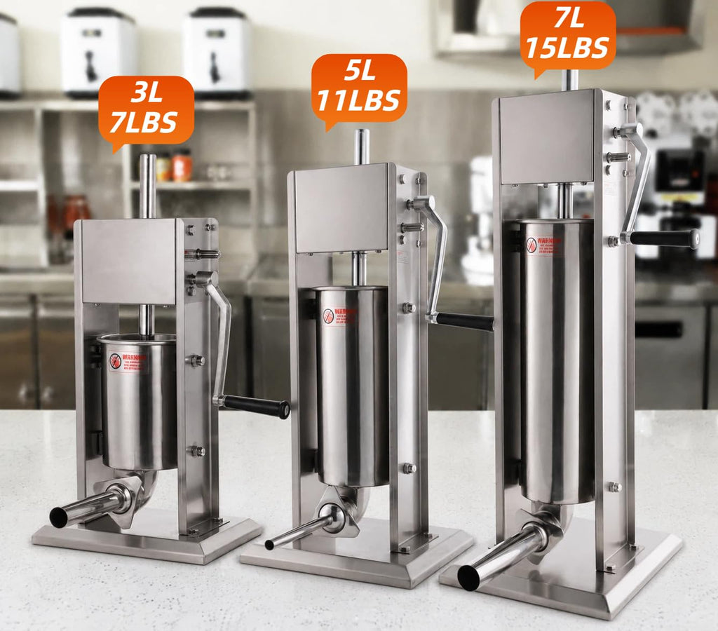 3L Stainless Steel Manual Sausage Stuffer with 4 Tubes W1399