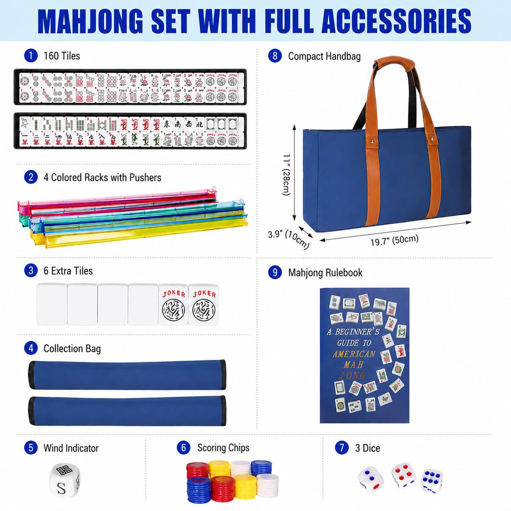Mahjong Game Set with Racks, 166 Tiles & Bag V4823