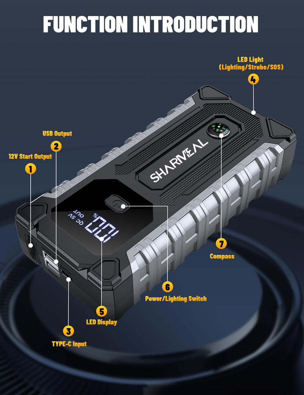 7000A 12V Portable Jump Starter with LED Light G43033