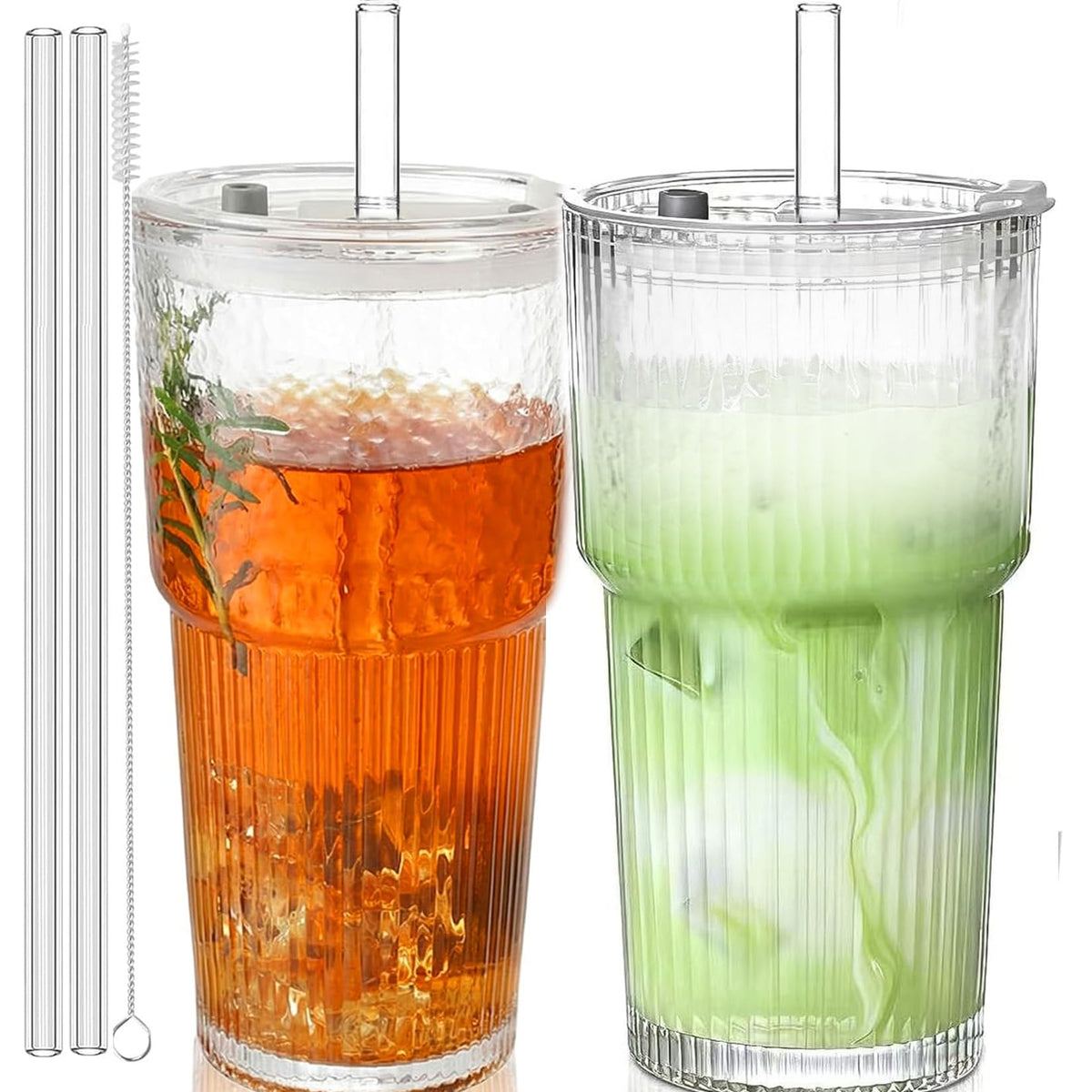 20oz Glass Cups with Lids and Straws, 2 PCS Q4067