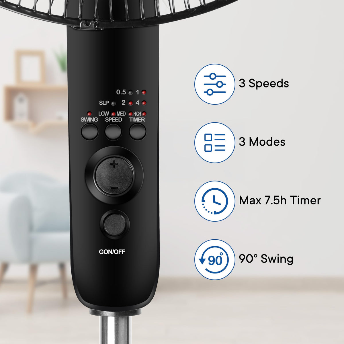 16 inch Oscillating Pedestal Fan, 3-Speed, Black U365