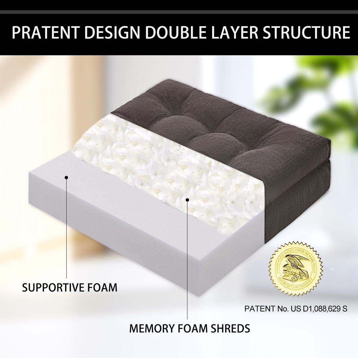 20x20x5 Inch Thick Tufted Dual Layer Chair Cushion Taupe 1P V99244